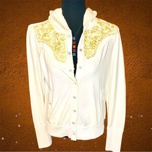 NWT Hale Bob Cream Jacket with Embroidery M L 20p